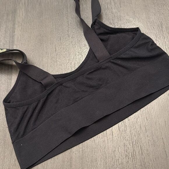 Juicy Couture Sports‎ Bra Medium Black Gold Studded Logo Straps Activewear - Picture 5 of 7